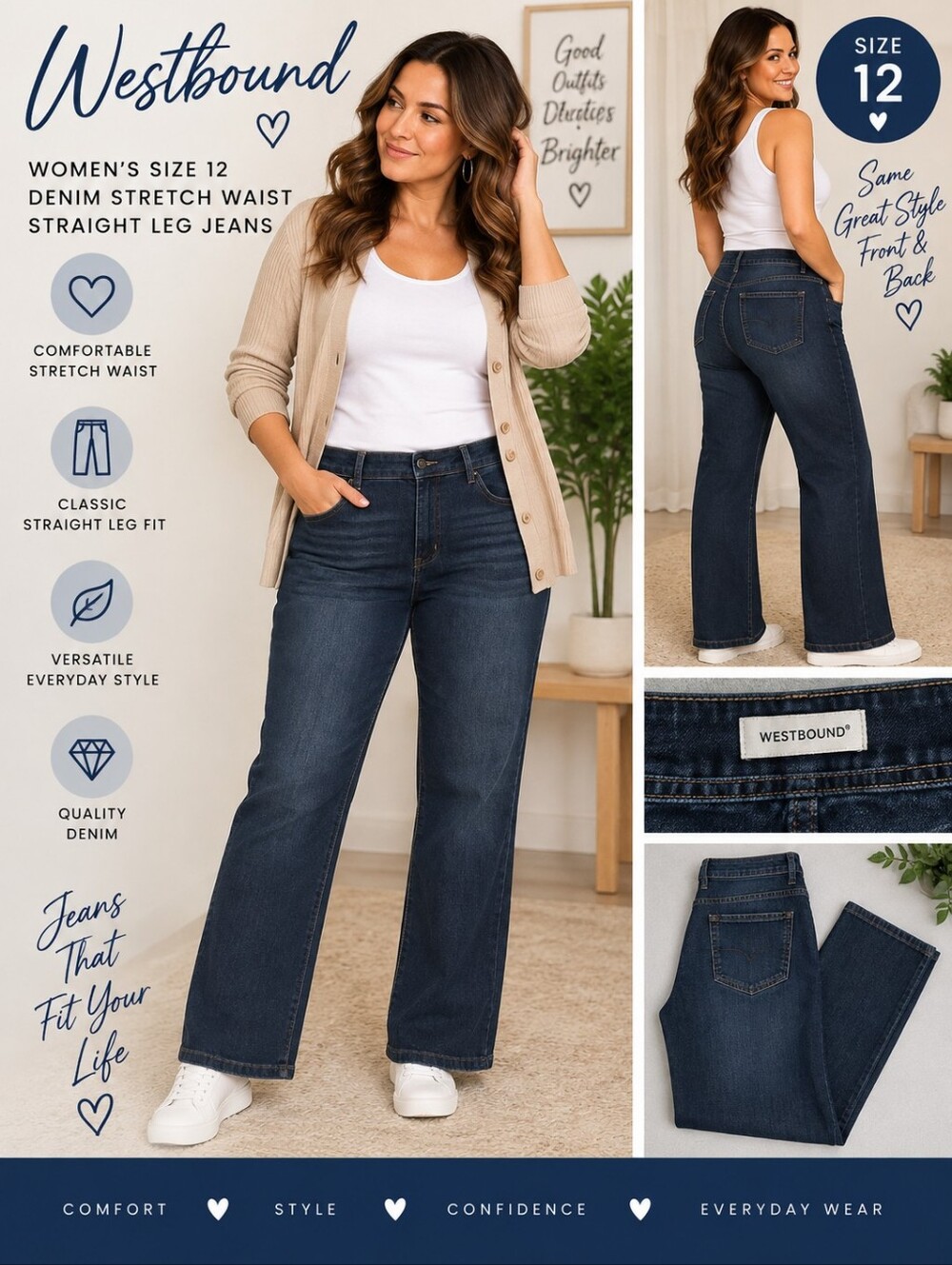 Westbound women's size 12 denim stretch waist straight leg jeans #21